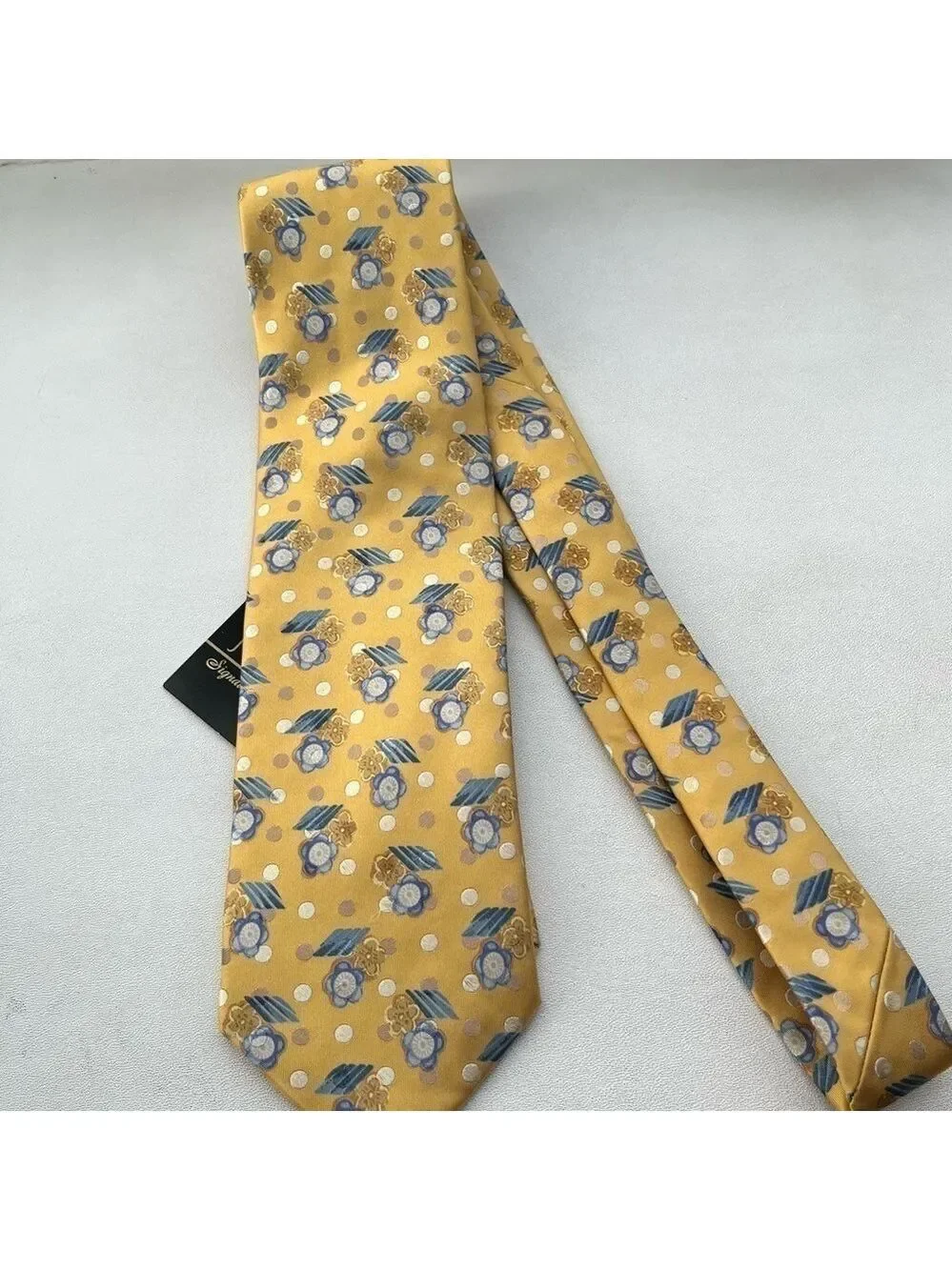 NWT Jos A Bank Mens Signature Gold Limited Edition Silk Floral Tie Gold Blue